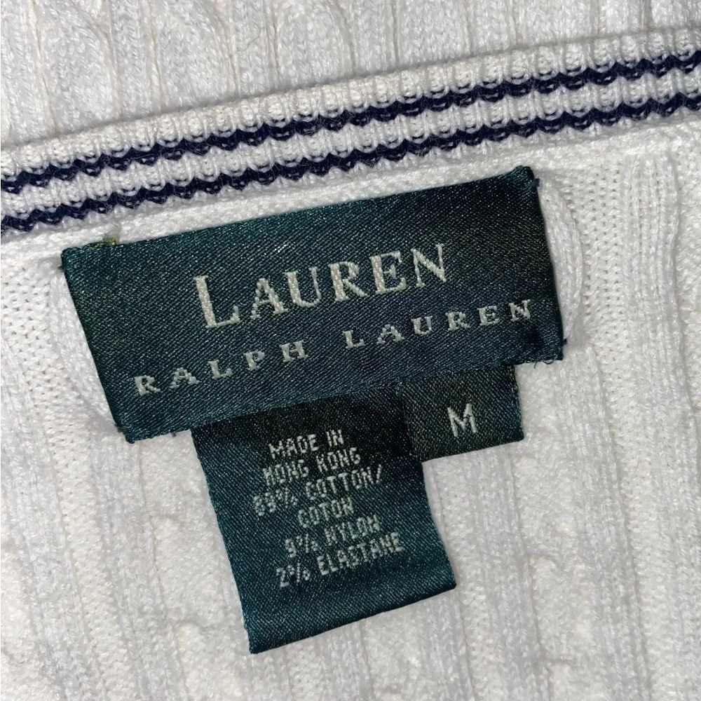 LAUREN RALPH LAUREN Cable Knit Cardigan-Vintage-Green Label-White/Black Size Med - Picture 6 of 9